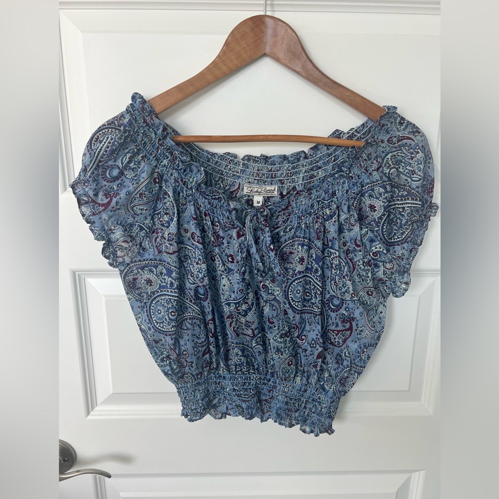 Lucky Brand Paisley Print Ruffle Top SZ M